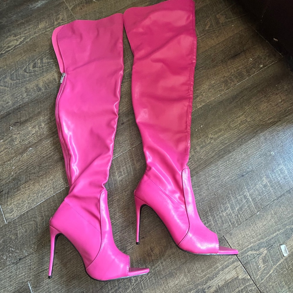 Cape Robbin Toxic thigh-high  Hot Pink‎ Over The Knee Peep Toe Stiletto Boots 8